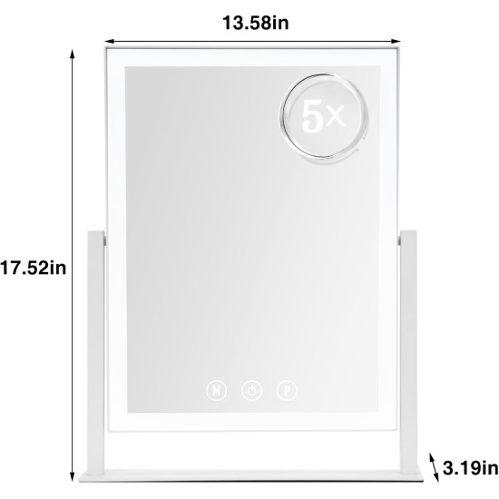 Light up Makeup Mirror for Vanity, Desk Mirror with Light with 5X Magnification Mirror, Light up Vanity Mirror, Led Mirror for Desks, Makeup Vanity Mirror, 3 Color, Touch Control