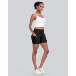 CHRLEISURE Womens Biker Yoga Shorts with Pocket, High Waisted Tummy Control 5 Inch Workout Spandex Athletic Gym Shorts