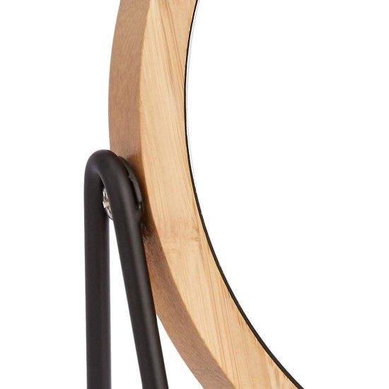 Amazon Basics Vanity Round Tabletop Mirror with Bamboo Rim, Double Sided Magnifying, 360° Rotation, Black, 7.2"L x 2.87"W