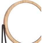 Amazon Basics Vanity Round Tabletop Mirror with Bamboo Rim, Double Sided Magnifying, 360° Rotation, Black, 7.2"L x 2.87"W