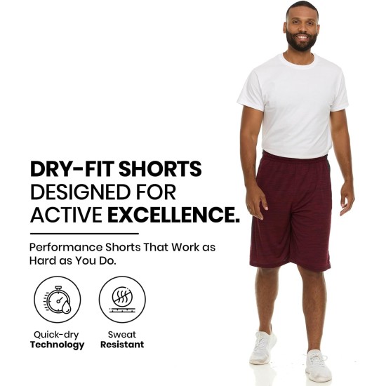 5 Pack: Men's Dry-Fit Sweat Resistant Active Athletic Performance Shorts