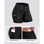 CHRLEISURE Womens Biker Yoga Shorts with Pocket, High Waisted Tummy Control 5 Inch Workout Spandex Athletic Gym Shorts