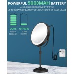 9" Lighted Makeup Mirror with 1X 10x Magnification, 5000mAh Rechargeable Led Magnifying Vanity mirror with lights, 3 Lighting Colors, Brightness Dimmable Height Adjustable Cosmetic Mirror Black