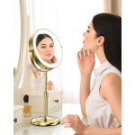 Benbilry Lighted Makeup Mirror with 3 Color Lights & 10X Magnification, Adjustable Brightness & Height, 7 Inch 360° Swivel Rechargeable 10X LED Magnifying Vanity Mirror with Light, Gold