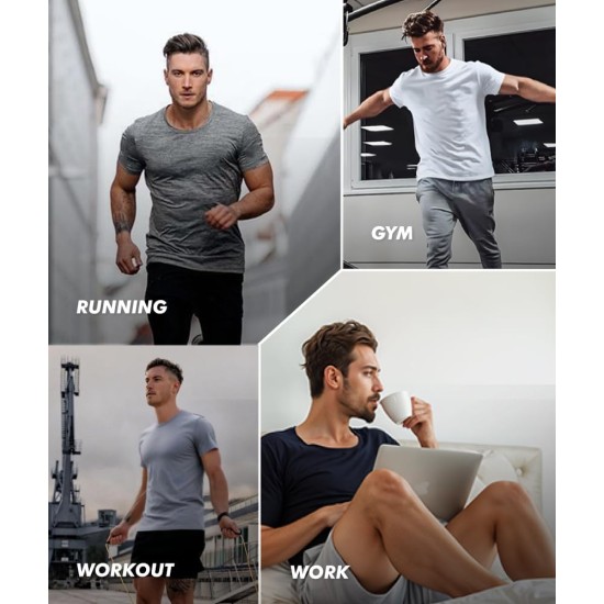 5 Pack Workout Shirts for Men-Quick Dry Black Gym Moisture Wicking Short Sleeve T-Shirts for Running Athletic Casual