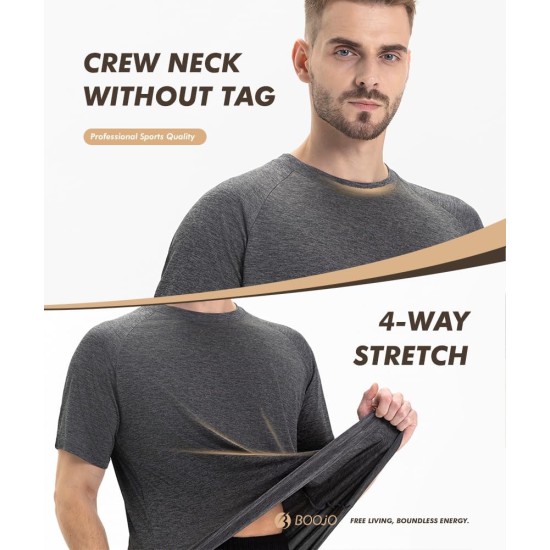 5 Pack Workout Shirts for Men-Quick Dry Black Gym Moisture Wicking Short Sleeve T-Shirts for Running Athletic Casual