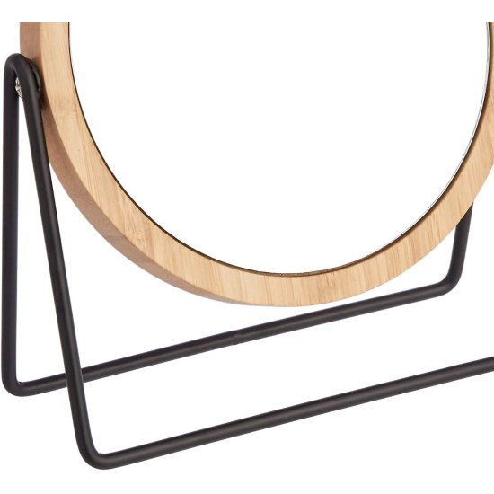 Amazon Basics Vanity Round Tabletop Mirror with Bamboo Rim, Double Sided Magnifying, 360° Rotation, Black, 7.2"L x 2.87"W