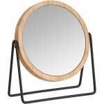 Amazon Basics Vanity Round Tabletop Mirror with Bamboo Rim, Double Sided Magnifying, 360° Rotation, Black, 7.2"L x 2.87"W