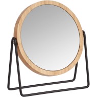 Amazon Basics Vanity Round Tabletop Mirror with Bamboo Rim, Double Sided Magnifying, 360° Rotation, Black, 7.2"L x 2.87"W