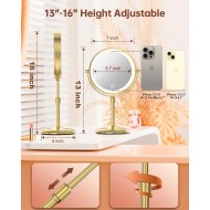 Benbilry Lighted Makeup Mirror with 3 Color Lights & 10X Magnification, Adjustable Brightness & Height, 7 Inch 360° Swivel Rechargeable 10X LED Magnifying Vanity Mirror with Light, Gold