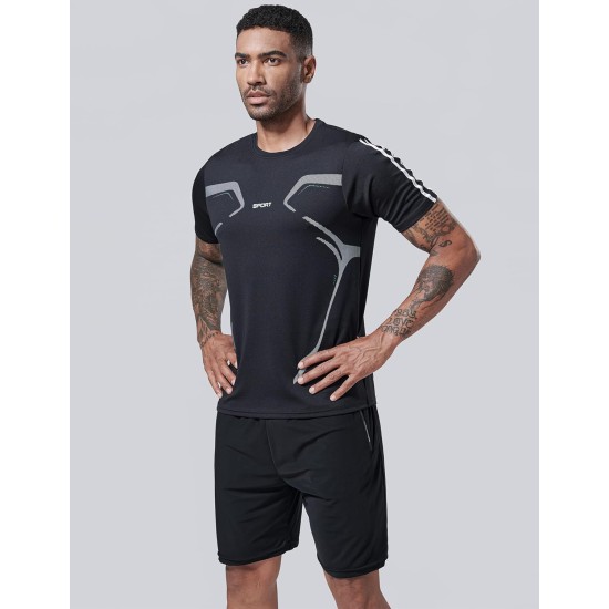 5 Pack Men’s Active Quick Dry Crew Neck T Shirts | Athletic Running Gym Workout Short Sleeve Tee Tops Bulk