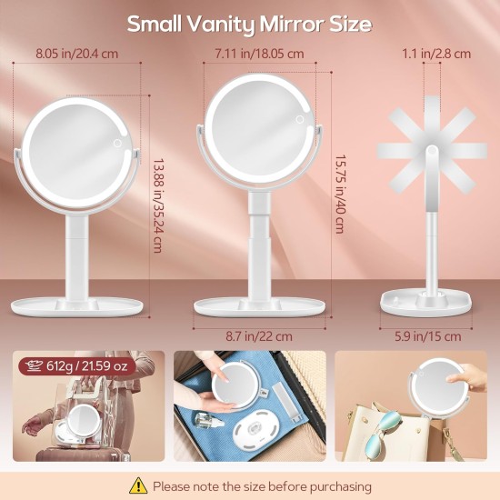 B Beauty Planet Vanity Mirror with Lights, 30X Magnifying Makeup Mirror with 3 Lighting and Adjustable Brightness, Rechargeable 2-Sided Height Adjustable Desk Mirror for Bathroom, Women Gifts for Mom B Beauty Planet Vanity Mirror with Lights, 30X Magnifying Makeup Mirror with 3 Lighting and Adjustable Brightness, Rechargeable 2-Sided Height Adjustable Desk Mirror for Bathroom, Women Gifts for Mom