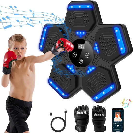 2026 Music Boxing Machine for Adults and Kids, Smart Bluetooth Boxing Training Equipment with Gloves Wall Mounted, Workout Punching Machine for Home,Office and Gym