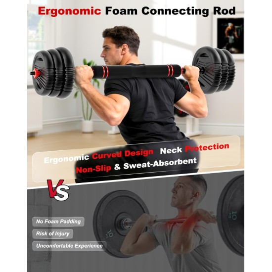 Adjustable Dumbbells, 20/30/45/70/90lbs Free Weight Set with Connector,5 in1 Dumbbells Set Used as Barbell,Kettlebells,Push up Stand,Fitness Exercises for Home Gym Suitable Men/Women