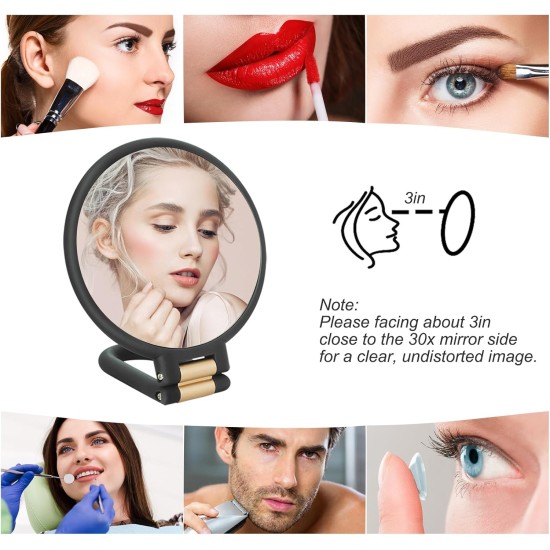 30x Magnifying Mirror, Travel Hand Mirrors with Handle - Double Side Handheld Mirror with 1X 30X Magnification & Adjustable Handle/Stand, Hand Held Foldable Travel Mirror for Makeup(Black)