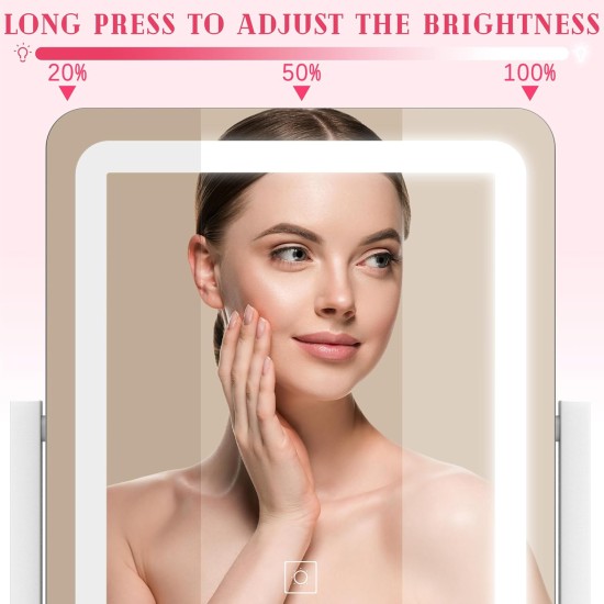ROLOVE Vanity Mirror with Lights, 12.6"x15" LED Makeup Mirror with Lights, Smart Touch Control 3 Color Dimmable, Lighted Desk Mirror for Bedroom, Light Up Mirror
