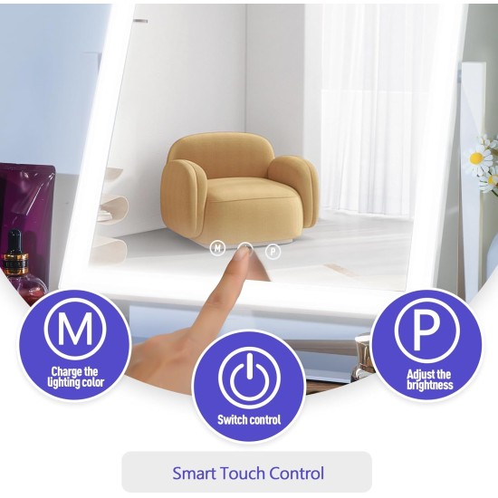 Light up Makeup Mirror for Vanity, Desk Mirror with Light with 5X Magnification Mirror, Light up Vanity Mirror, Led Mirror for Desks, Makeup Vanity Mirror, 3 Color, Touch Control