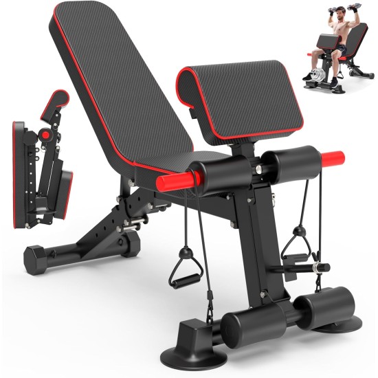 Adjustable Weight Bench - Utility workout Benches for Exercise, Free Installation Design for Portable Fitness Strength Training Equipment at Home Gym