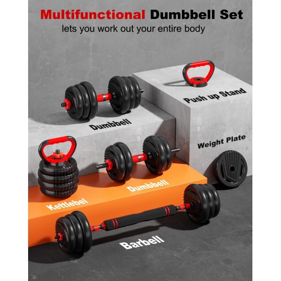 Adjustable Dumbbells, 20/30/45/70/90lbs Free Weight Set with Connector,5 in1 Dumbbells Set Used as Barbell,Kettlebells,Push up Stand,Fitness Exercises for Home Gym Suitable Men/Women