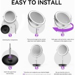 Auxmir 9" Large Lighted Makeup Mirror with Magnification, 1X/30X Double Sided Magnifying Mirror with Adjustable Height, Rechargeable Vanity Mirror with 3 Color Dimmable Lights, 360° Rotation