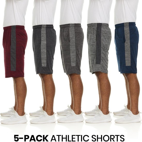 5 Pack: Men's Dry-Fit Sweat Resistant Active Athletic Performance Shorts