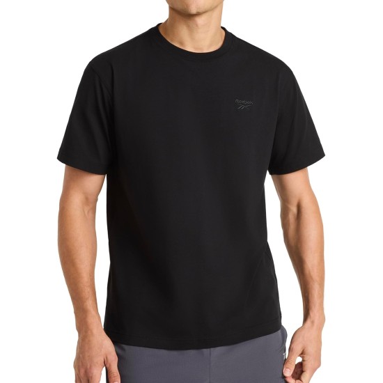 Reebok Men's Short Sleeve Crewneck Embroidered T-Shirt, Standard Fit, Lightweight Stretch Cotton Fabric