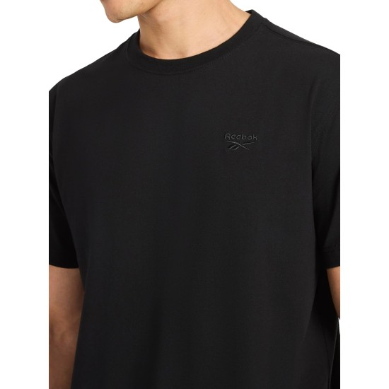 Reebok Men's Short Sleeve Crewneck Embroidered T-Shirt, Standard Fit, Lightweight Stretch Cotton Fabric