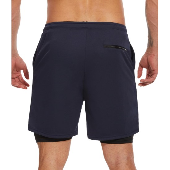4 Pack Mens 2 in 1 Running Workout Shorts with Liner, Gym Athletic Quick Dry Sport Shorts with Pockets