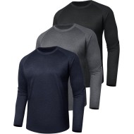 3 Pack Long Sleeve Shirts for Men - Quick Dry Moisture Wicking UV Sun Protection T-Shirts for Fishing Workout Athletic Gym