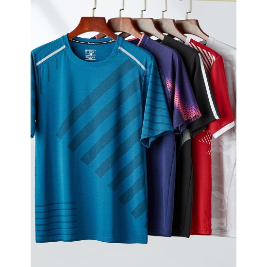 5 Pack Men’s Active Quick Dry Crew Neck T Shirts | Athletic Running Gym Workout Short Sleeve Tee Tops Bulk