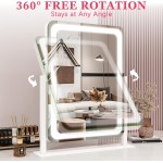 ROLOVE Vanity Mirror with Lights, 12.6"x15" LED Makeup Mirror with Lights, Smart Touch Control 3 Color Dimmable, Lighted Desk Mirror for Bedroom, Light Up Mirror