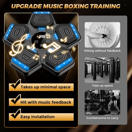 2026 Music Boxing Machine for Adults and Kids, Smart Bluetooth Boxing Training Equipment with Gloves Wall Mounted, Workout Punching Machine for Home,Office and Gym