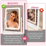 ROLOVE Vanity Mirror with Lights, 12.6"x15" LED Makeup Mirror with Lights, Smart Touch Control 3 Color Dimmable, Lighted Desk Mirror for Bedroom, Light Up Mirror