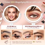B Beauty Planet Vanity Mirror with Lights, 30X Magnifying Makeup Mirror with 3 Lighting and Adjustable Brightness, Rechargeable 2-Sided Height Adjustable Desk Mirror for Bathroom, Women Gifts for Mom B Beauty Planet Vanity Mirror with Lights, 30X Magnifying Makeup Mirror with 3 Lighting and Adjustable Brightness, Rechargeable 2-Sided Height Adjustable Desk Mirror for Bathroom, Women Gifts for Mom