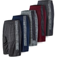 5 Pack: Men's Dry-Fit Sweat Resistant Active Athletic Performance Shorts