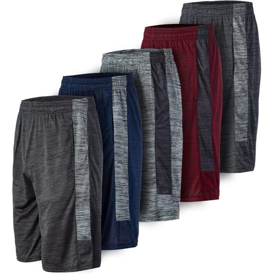 5 Pack: Men's Dry-Fit Sweat Resistant Active Athletic Performance Shorts