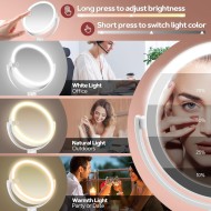 B Beauty Planet Vanity Mirror with Lights, 30X Magnifying Makeup Mirror with 3 Lighting and Adjustable Brightness, Rechargeable 2-Sided Height Adjustable Desk Mirror for Bathroom, Women Gifts for Mom