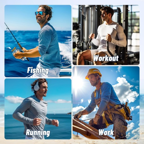 3 Pack Long Sleeve Shirts for Men - Quick Dry Moisture Wicking UV Sun Protection T-Shirts for Fishing Workout Athletic Gym