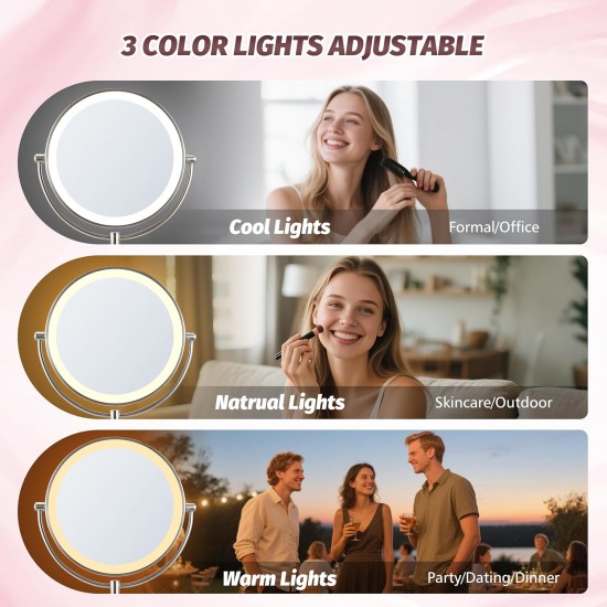 9" Lighted Makeup Mirror, 1X/20X Rechargeable Magnifying Mirror with 3 Color Dimmable Lights for Bedroom Tabletop, Base Charging and Switch, Women Gift 9" Lighted Makeup Mirror, 1X/20X Rechargeable Magnifying Mirror with 3 Color Dimmable Lights for Bedroom Tabletop, Base Charging and Switch, Women Gift